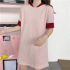 Short-sleeve Collared Mini Dress Pink - One Size