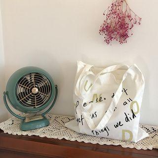 Lettering Canvas Tote Bag Ufo - White - One Size