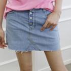 Inset Shorts Button-trim Denim Miniskirt