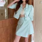 Elbow-sleeve Cropped Jacket / Mini A-line Skirt