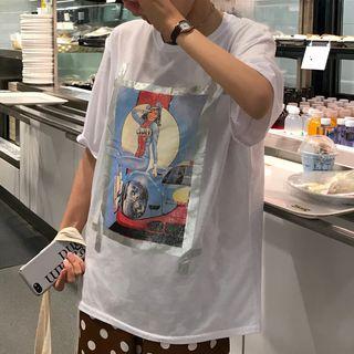 Short-sleeve Print T-shirt / Polka Dot Wide-leg Pants