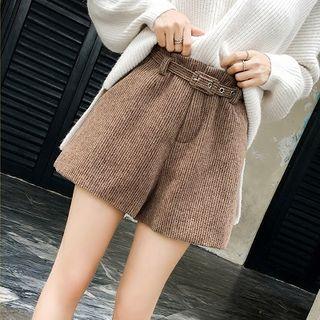 Plain Striped High-waist A-line Shorts