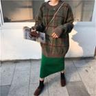 Plaid Loose-fit Sweater / Plain Slim-fit Skirt