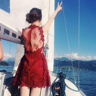 Sleeveless Sheer Back Lace Dress