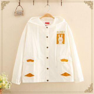 Rabbit Embroidered Oversize Hooded Jacket