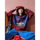 Contrast Color Kangaroo Embroidered Sweater