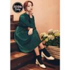 Mock-neck Belted Polka-dot Dress