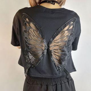 Short-sleeve Butterfly Cutout Cropped T-shirt