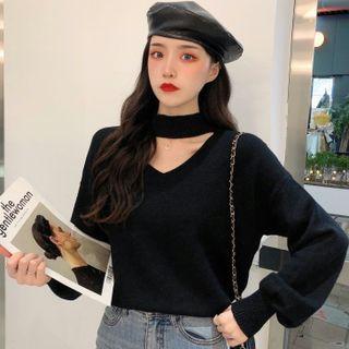Long-sleeve Mock-neck Cutout Sweater