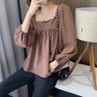 Balloon-sleeve Square-neck Patterned Blouse