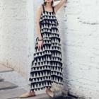 Sleeveless A-line Patterned Tiered Maxi Dress