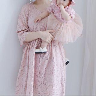 Family Matching Elbow-sleeve Lace Dress