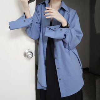 Plain Oversized Blouse Blue - One Size
