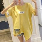 Short-sleeve Cut Out T-shirt Yellow - One Size