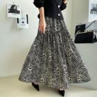 Leopard Maxi Tiered Skirt Black - One Size