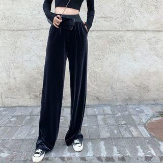 Wide-leg Velvet Pants Dark Gray - One Size