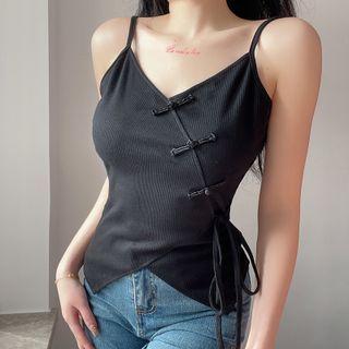 Asymmetrical Frog Buttoned Camisole Top