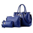 Set: Woven Faux Leather Handbag + Zip Pouch + Coin Purse