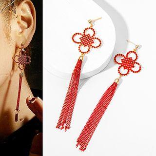 Rhinestone Fringe Drop Earring 1 Pair - Red - One Size