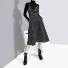 Spaghetti Strap Midi Plaid Dress Black - One Size