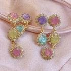 Flower Dangle Earring 1 Pair - Silver Steel - Pink & Purple & Yellow & Blue - One Size