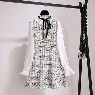 Long-sleeve Tweed Frill Collar Dress