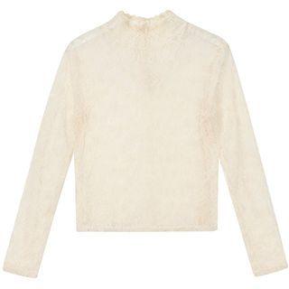 Long-sleeve Mock-turtleneck Lace Top / Plain Cropped Camisole Top