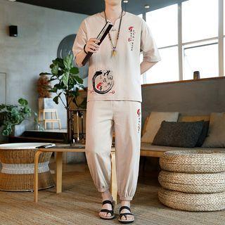Set: Short Sleeve Print T-shirt + Pants