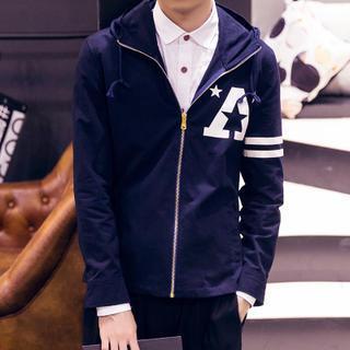 Lettering Striped Hooded Jacket