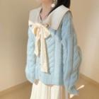 Long-sleeve Collared Knit A-line Dress / Cable-knit Cardigan / Set
