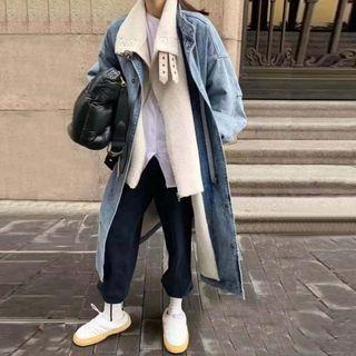 Mock Two-piece Midi Denim Jacket