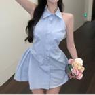 Sleeveless Plain Mini A-line Shirt Dress
