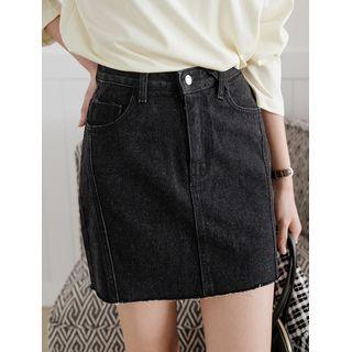 Plus Size Distressed Denim Pencil Miniskirt