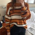 Striped Drop-shoulder Sweater Tangerine & White - One Size