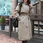 Double-breasted Padded Long Trench Coat With Belt