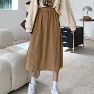 Corduroy Midi A-line Skirt Caramel - One Size