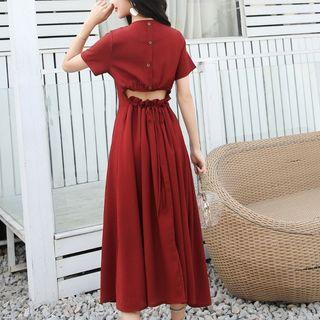 Short-sleeve Cut Out Midi A-line Dress