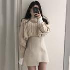 Turtleneck Cropped Cable Knit Sweater / A-line Mini Skirt
