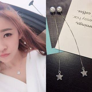 Faux Pearl Rhinestone Star Dangle Earring 1 Pair - Silver - One Size