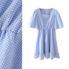 Square-neck Gingham Mini A-line Dress