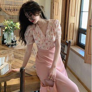 Short Sleeve Floral Print Panel Shift Dress