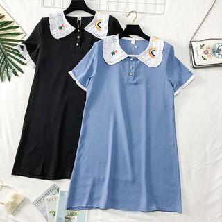 Peter Pan-collar Embroidered Polo Dress