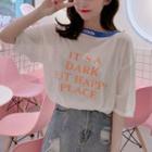 Elbow-sleeve Lettering Knit T-shirt