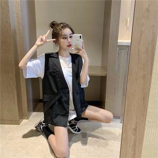 Elbow-sleeve T-shirt / Single Breasted Vest