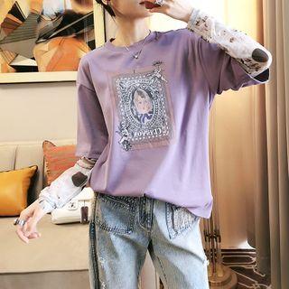 Mock Two-piece Printed Mesh Panel T-shirt