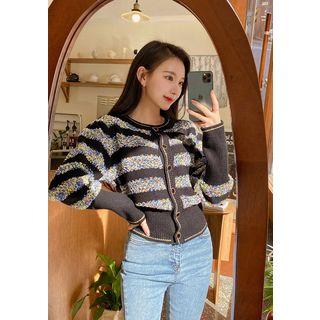 Crew-neck Rainbow Striped Cardigan