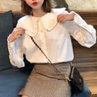 Ruffle-trim Collar Long-sleeve Blouse