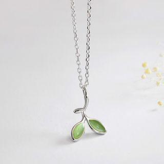 Set: 925 Sterling Silver Cat Eye Stone Leaf Pendant Necklace + Bracelet + Earring + Ring As Shown In Figure - One Size