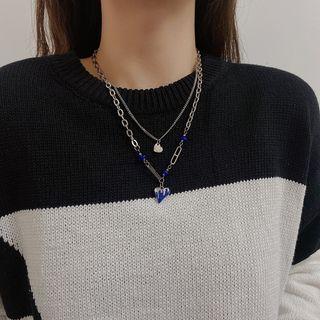 Layered Heart Chain Necklace Blue Hearts - Silver - One Size