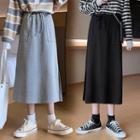 Polo-neck Striped Pullover / Midi A-line Skirt